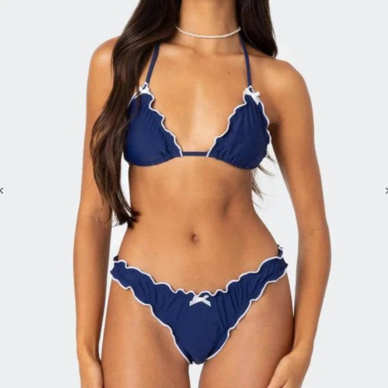 Lilia Lettuce-Trim Halter Bikini Two-piece