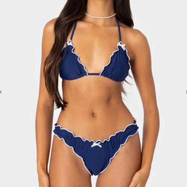 Lilia Lettuce-Trim Halter Bikini Two-piece