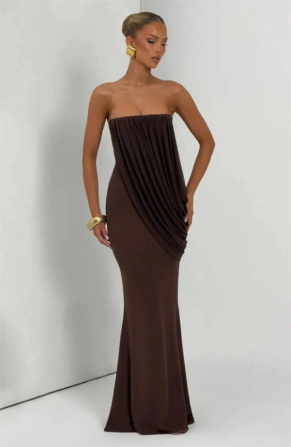 Valentina Draped Strapless Mermaid Maxi Dress