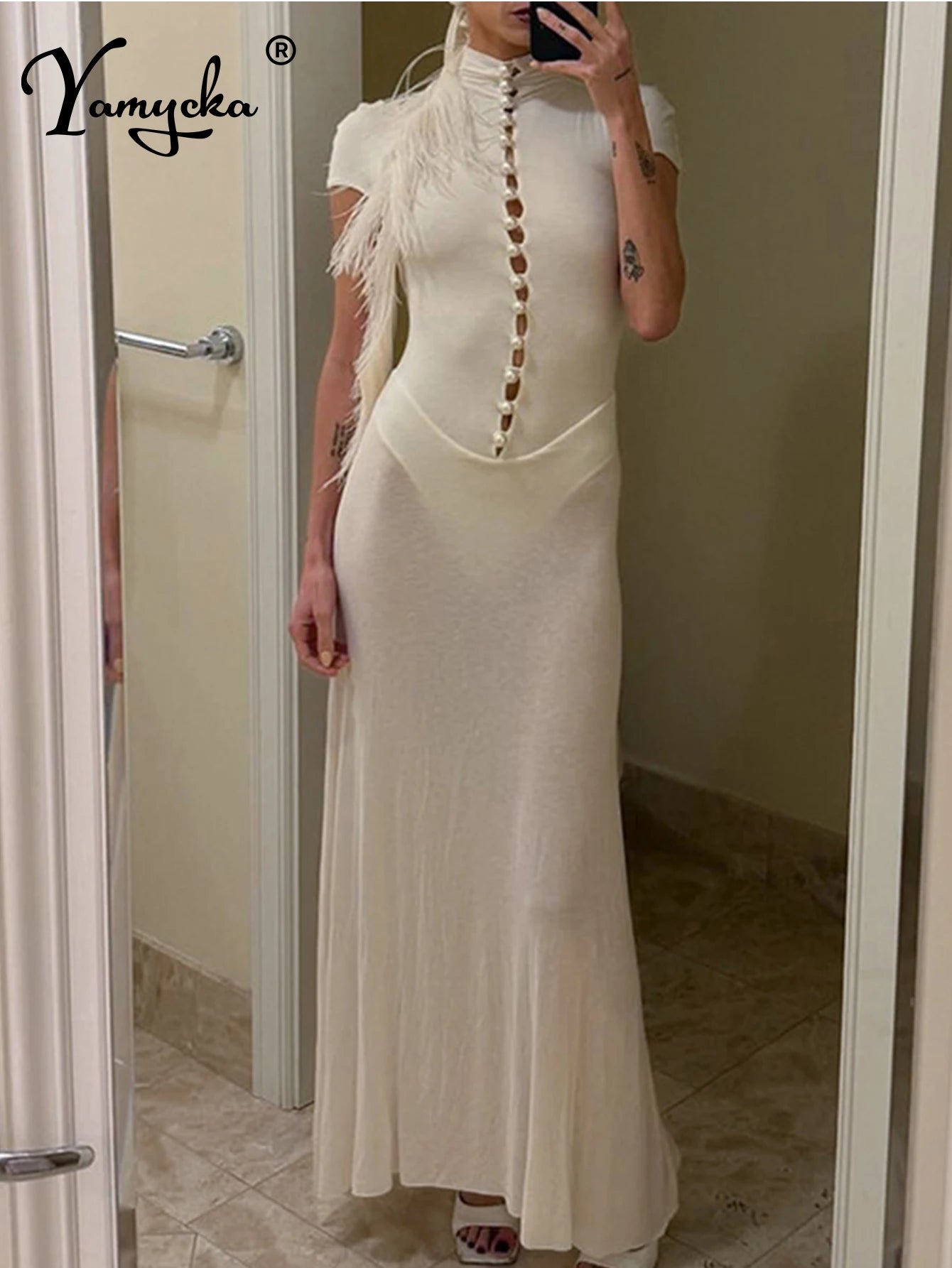 Adelina Sheer-Panel Button Bodycon Maxi Dress Secondary image
