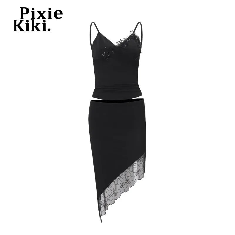 Calista Lace Backless Crop Top & Asymmetrical Skirt Two-piece