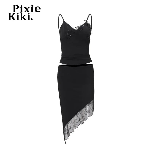 Calista Lace Backless Crop Top & Asymmetrical Skirt Two-piece