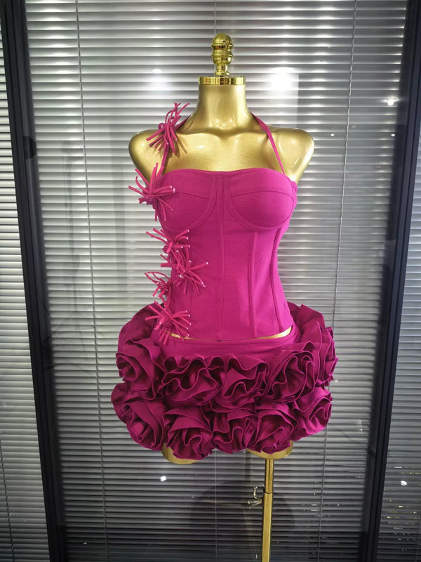Valencia Floral Halter Mini Dress Two-piece