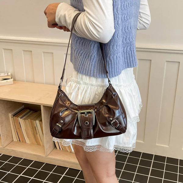 Y2K Retro Pleated Hobo Shoulder Bag for Women Hot Selling Maillard Style Underarm Bag Clutch Handbags for Travel Work Shopping