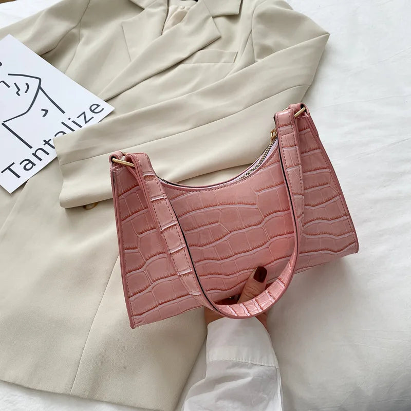 Coralie Croc-Embossed Faux-Leather Baguette Shoulder Bag