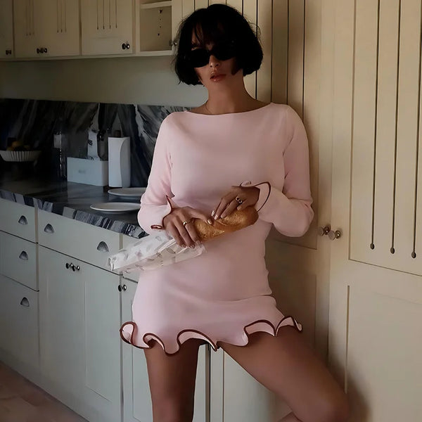 Anya Embellished Ruffle Long-Sleeve Mini Dress