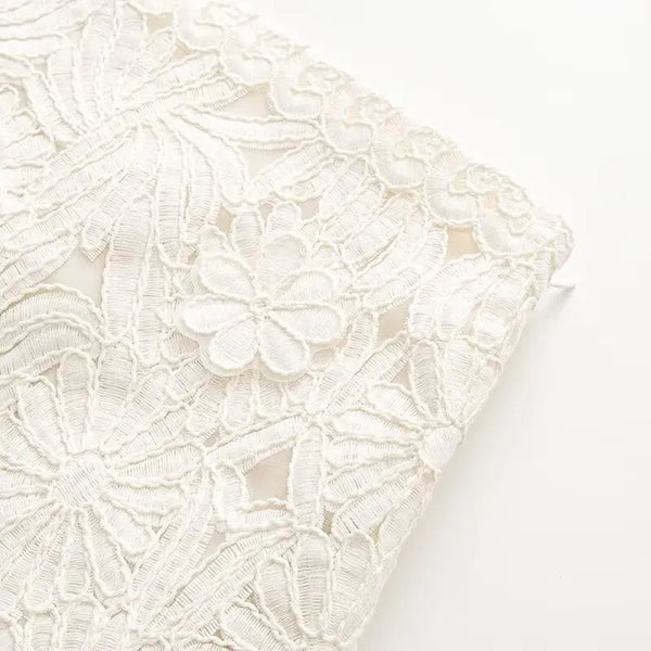 Evangelina Embroidered Lace Bell-Sleeve Tie-Neck Blouse & Mini Skirt Two-piece
