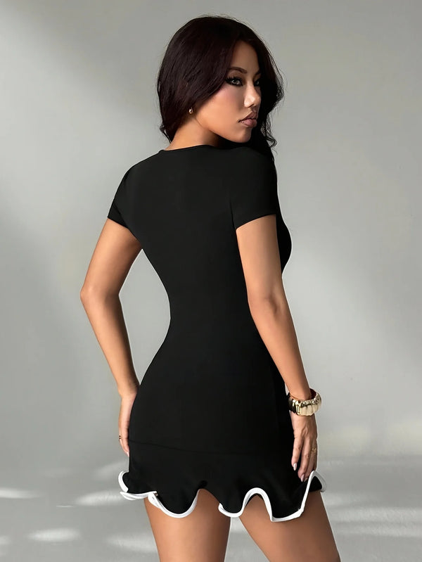 Amara Ruffle Round-Neck Bodycon Mini Dress