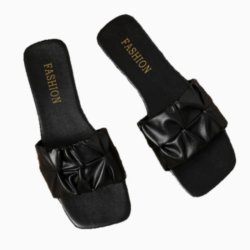 Paulette Ruched Square-Toe Flat Slide Sandals Main image