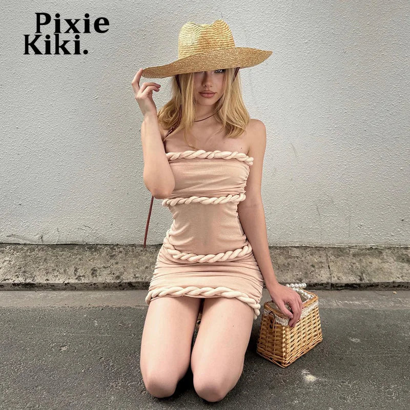 Evania Pink Twisted Strapless Bandage Mini Dress Secondary image