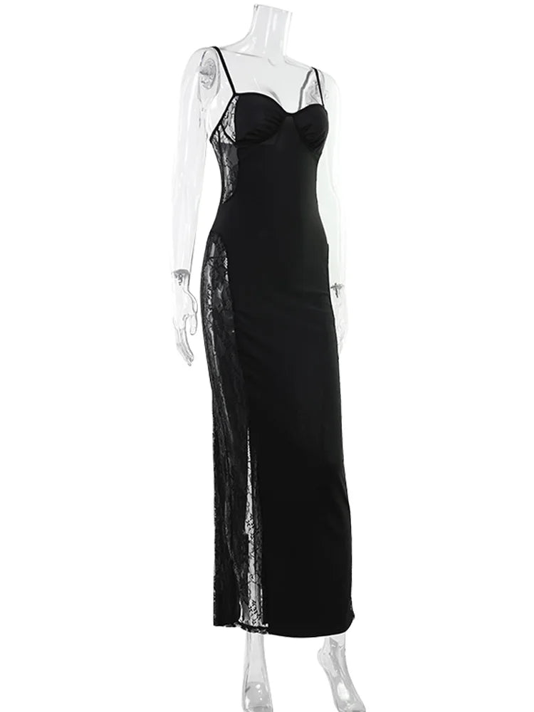 Lavinia Sheer Lace-Panel Corset Cami Maxi Dress