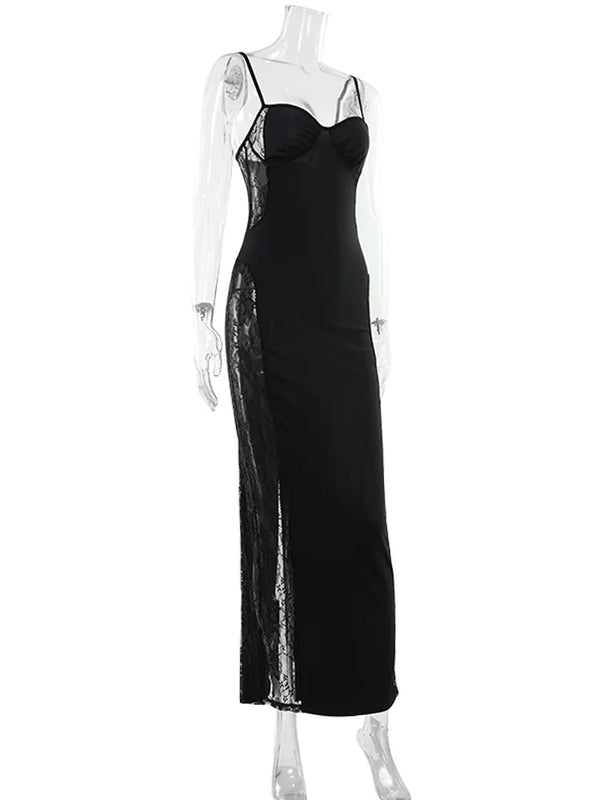 Lavinia Sheer Lace-Panel Corset Cami Maxi Dress