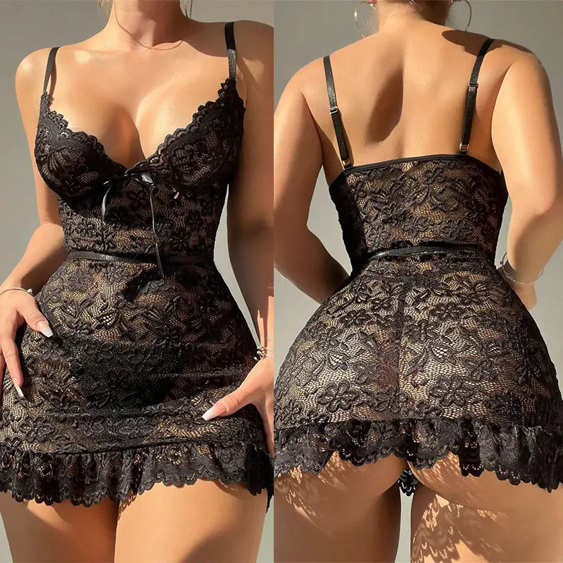 Anya Lace Cutout Babydoll Lingerie Dress
