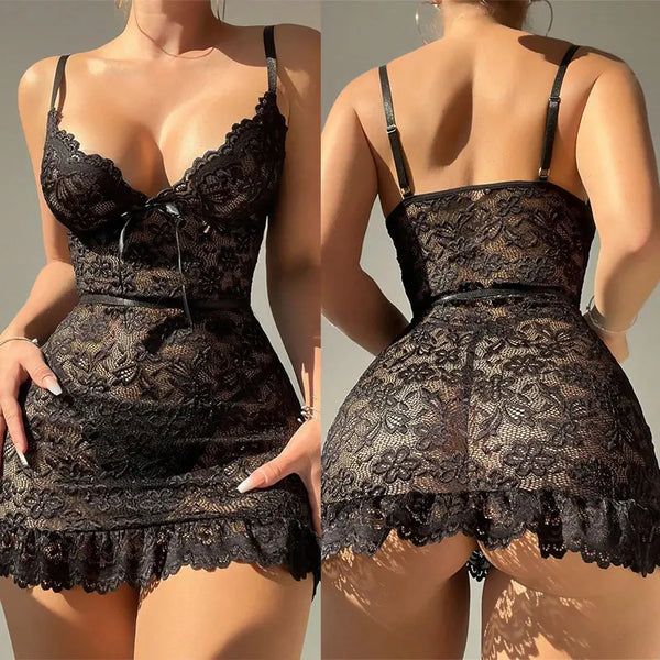 Anya Lace Cutout Babydoll Lingerie Dress
