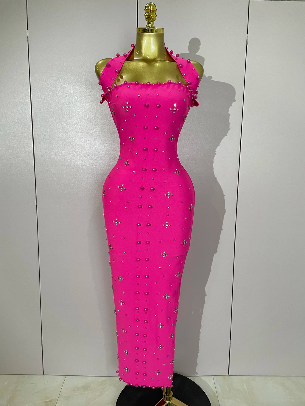 Giselle Rhinestone Pearl Bodycon Maxi Dress