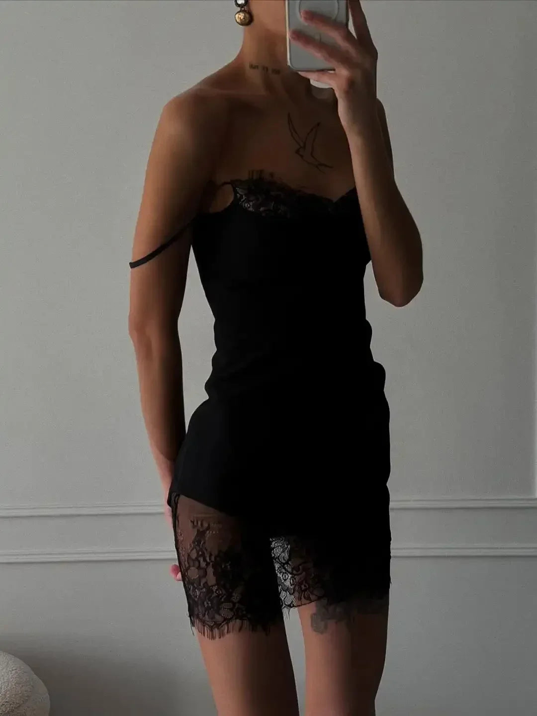 Sophia Lace Trim Spaghetti Strap Mini Dress
