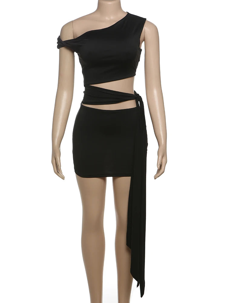 Zora Cutout Diagonal-Neck Mini Dress