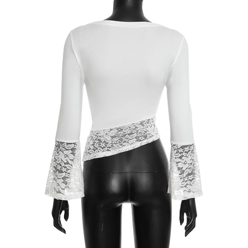Alina Ivory Lace Flare Sleeve Top