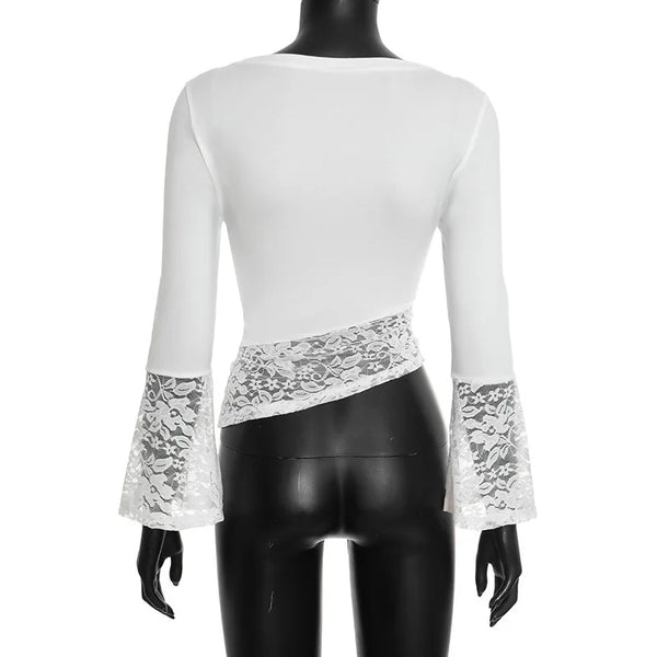 Alina Ivory Lace Flare Sleeve Top
