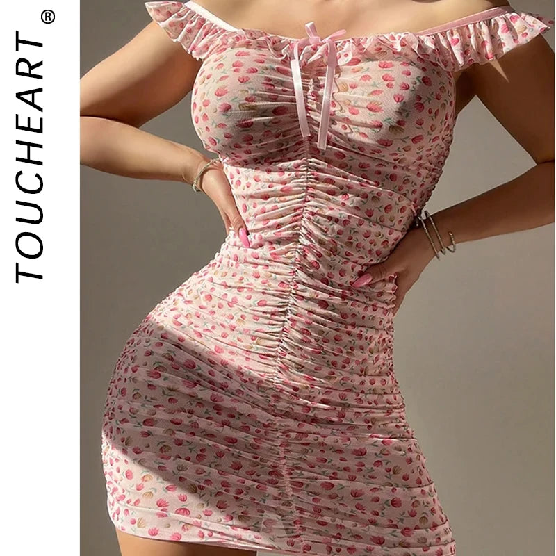 Leona Floral Off-Shoulder Ruffle Babydoll Lingerie Dress