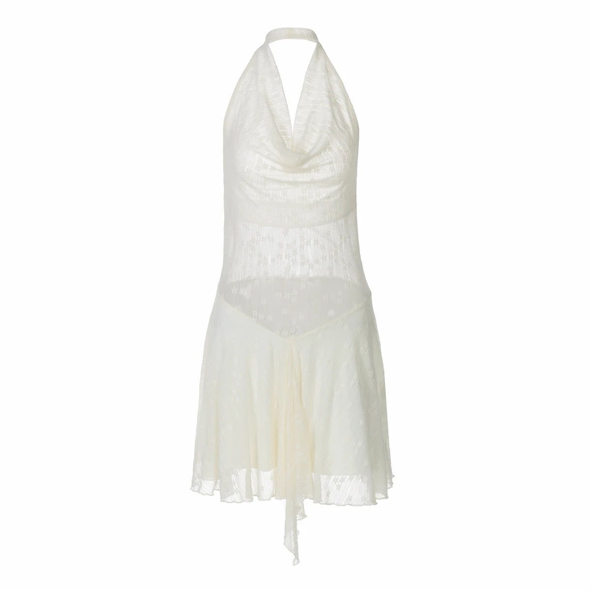 Oriana Floral Sheer Pleated Halter Mini Dress