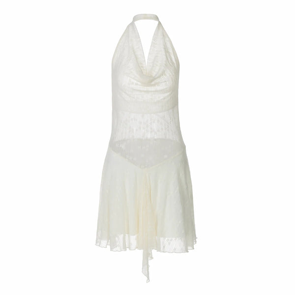 Oriana Floral Sheer Pleated Halter Mini Dress