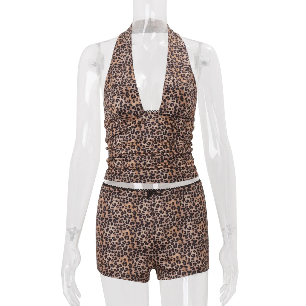 Nahla Leopard Halter Shorts Set Two-piece