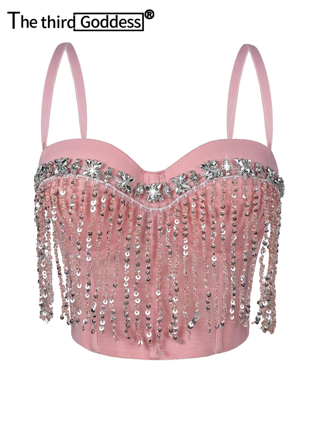Dahliana Sequin Rhinestone Corset Crop Top