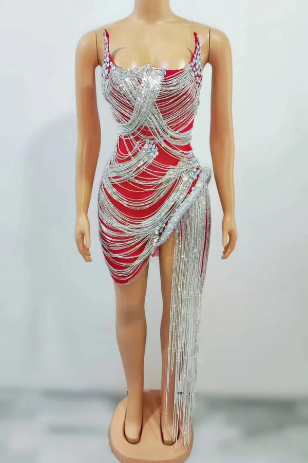Estelle Rhinestone Knee-Length Performance Dress