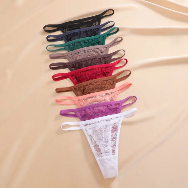 Amorette Lace Floral G-String Panty Pack Lingerie 7-piece