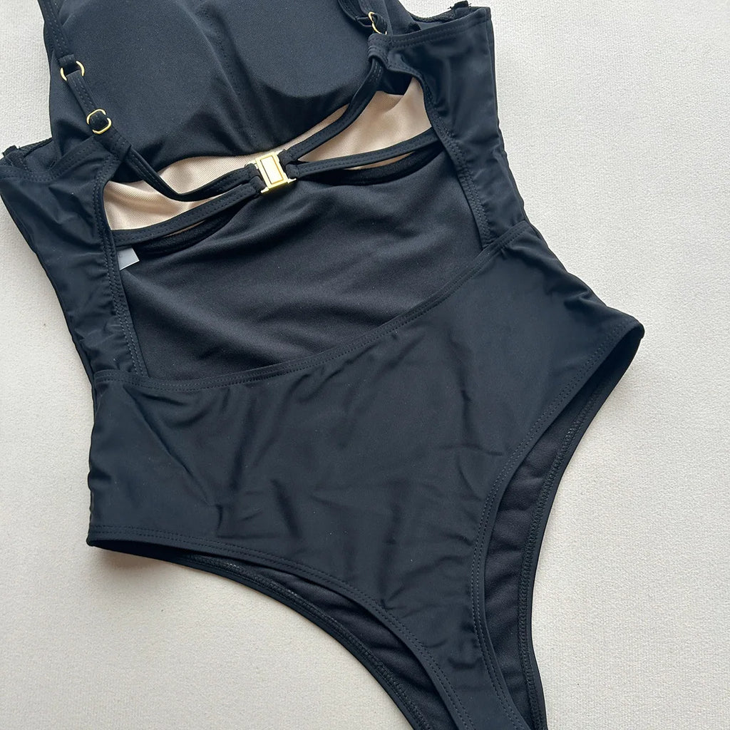 Bikini One Piece Swimsuit 2026 Vintage Black Swimwear Women Swimsuit Push Up Bathing Suit Beachwear Monokini Female SwimmingSuit