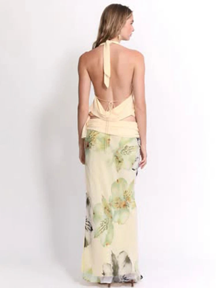 Undine Lace Ruched Halter Maxi Skirt One-piece