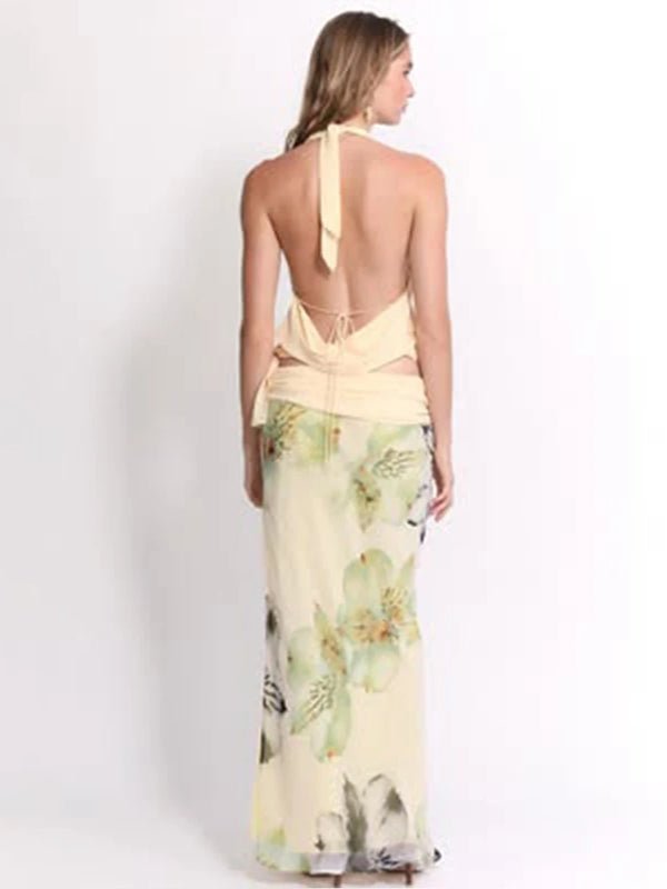 Undine Lace Ruched Halter Maxi Skirt One-piece