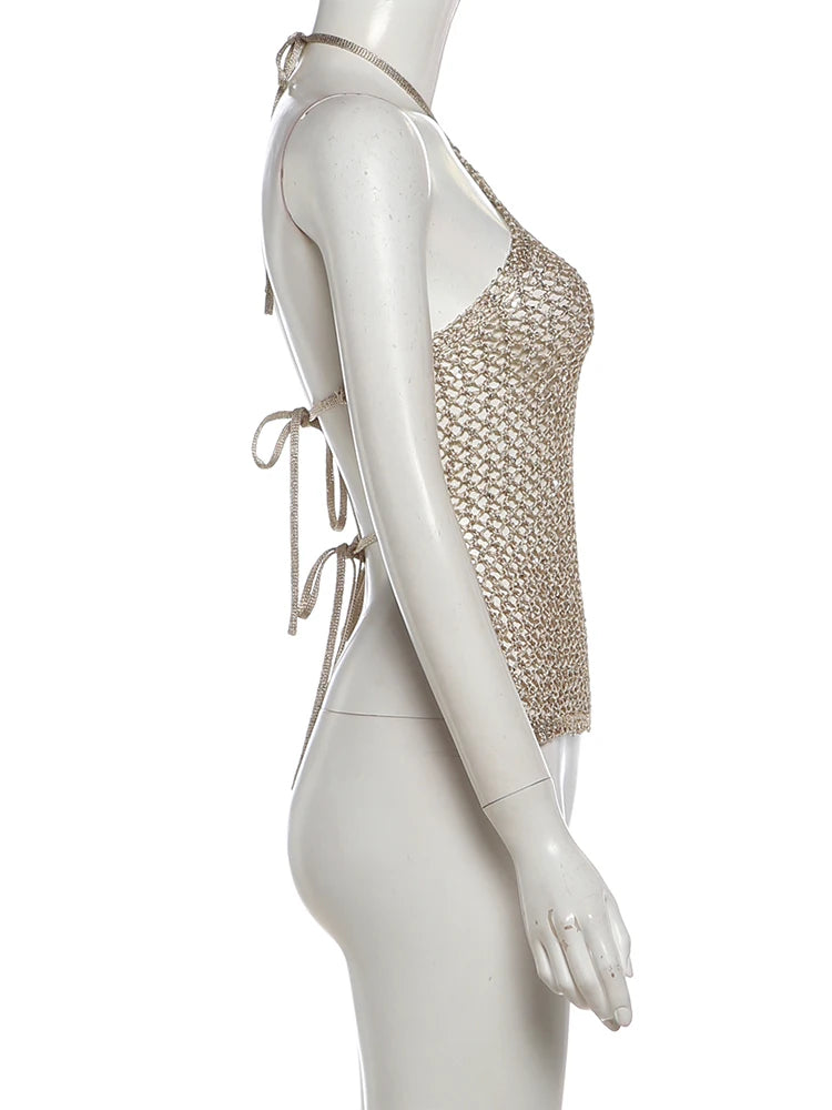Aria Golden Glow Halter Knit Party Top