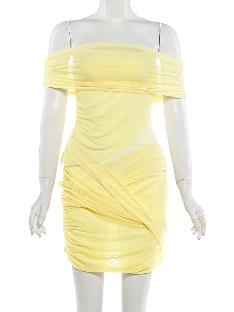 Aveline Yellow Layered Mesh Cutout Maxi Dress