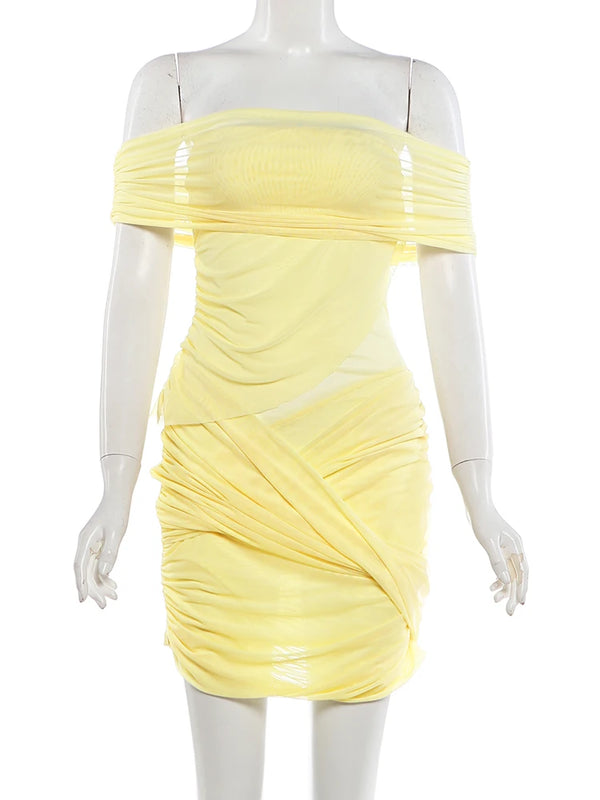 Aveline Yellow Layered Mesh Cutout Maxi Dress