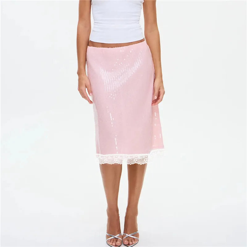 Rosamund Sequin Lace-Trim Pencil Mini Skirt One-piece