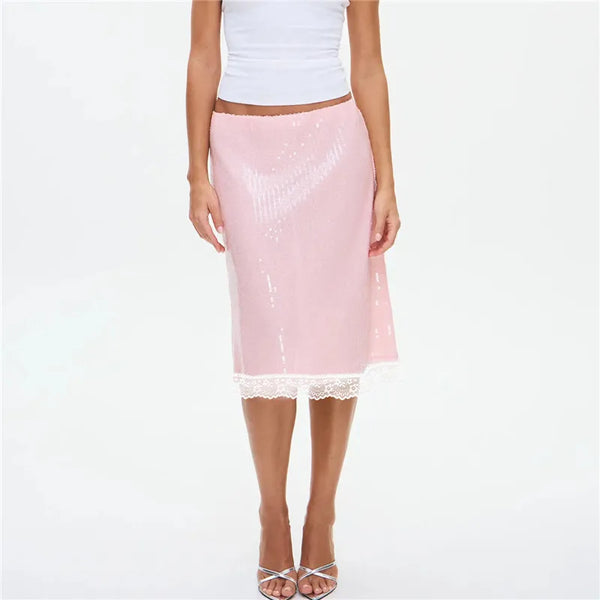 Rosamund Sequin Lace-Trim Pencil Mini Skirt One-piece