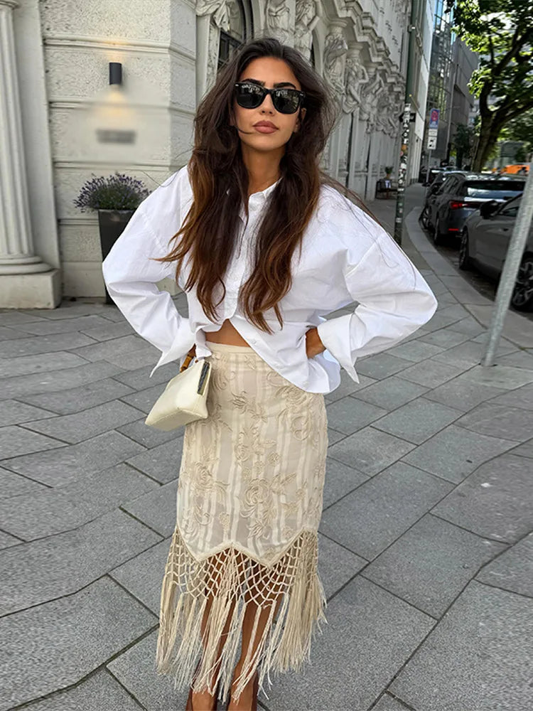 Hermione Floral Asymmetrical Fringe Midi Skirt One-piece
