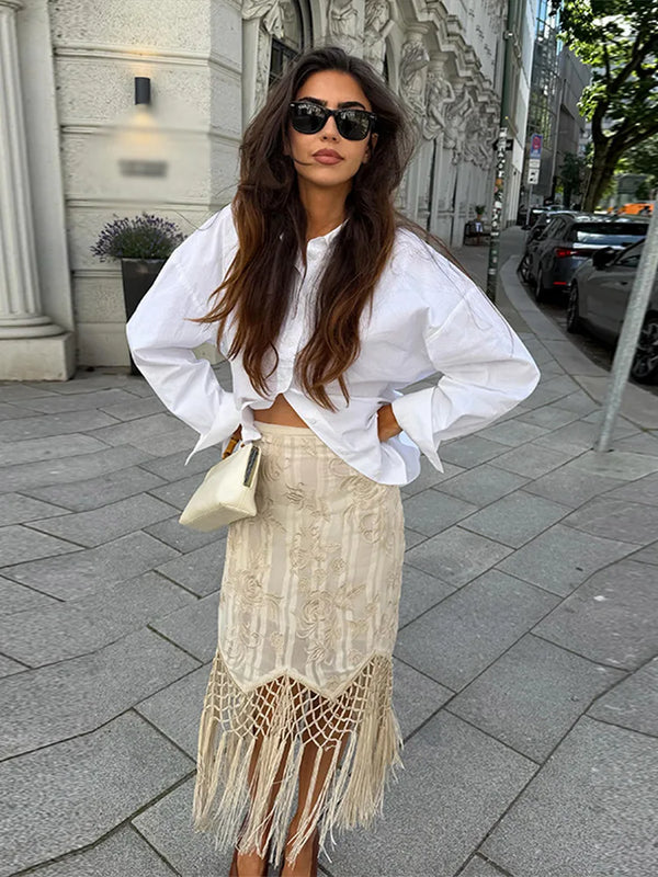 Hermione Floral Asymmetrical Fringe Midi Skirt One-piece