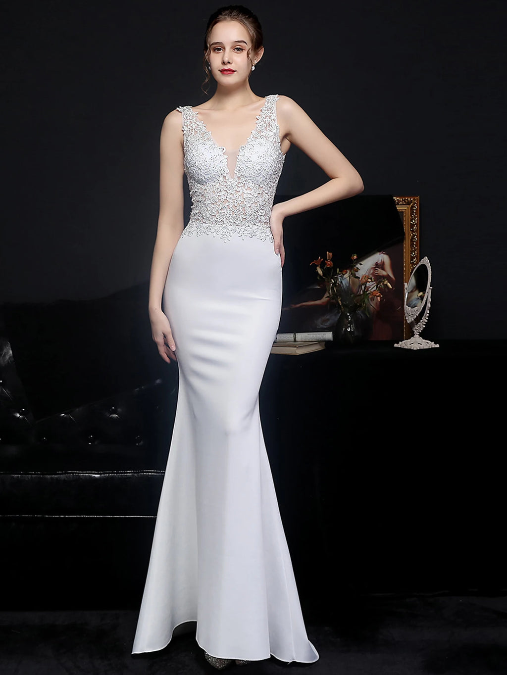 Genevra Rhinestone Backless Mermaid Maxi Dress