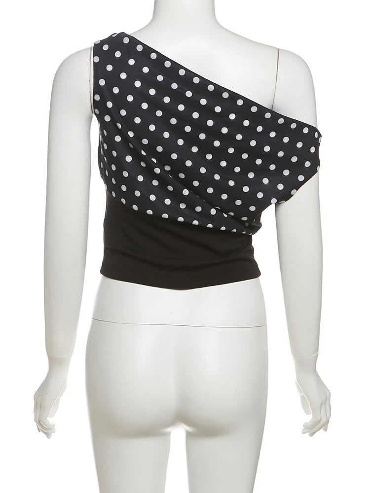 Sofia Midnight Polka One-Shoulder Top