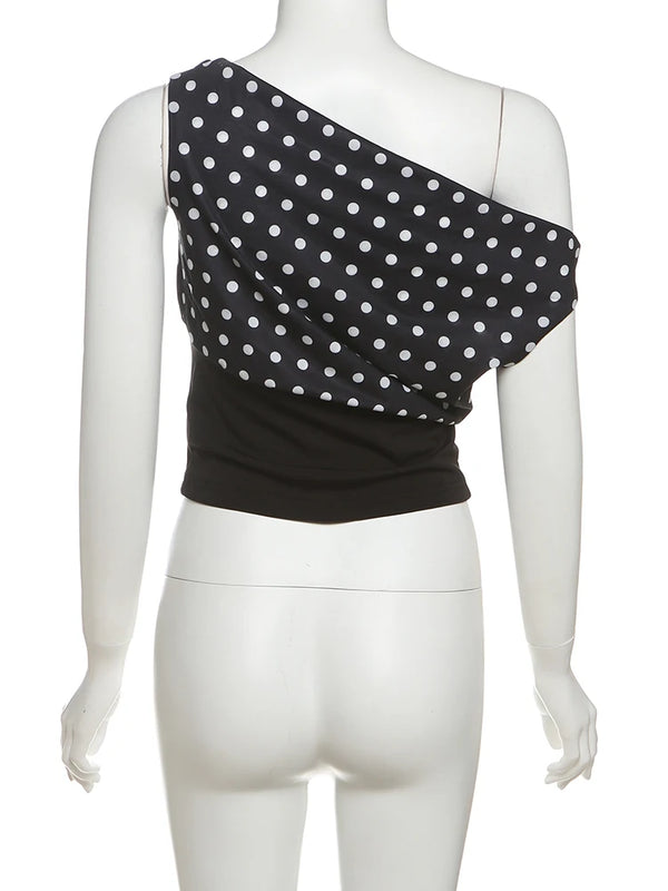 Sofia Midnight Polka One-Shoulder Top