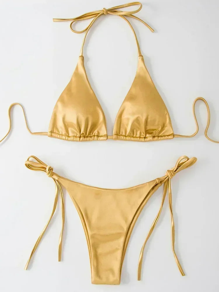 Valentina Metallic Wrap Halter Bikini Two-piece