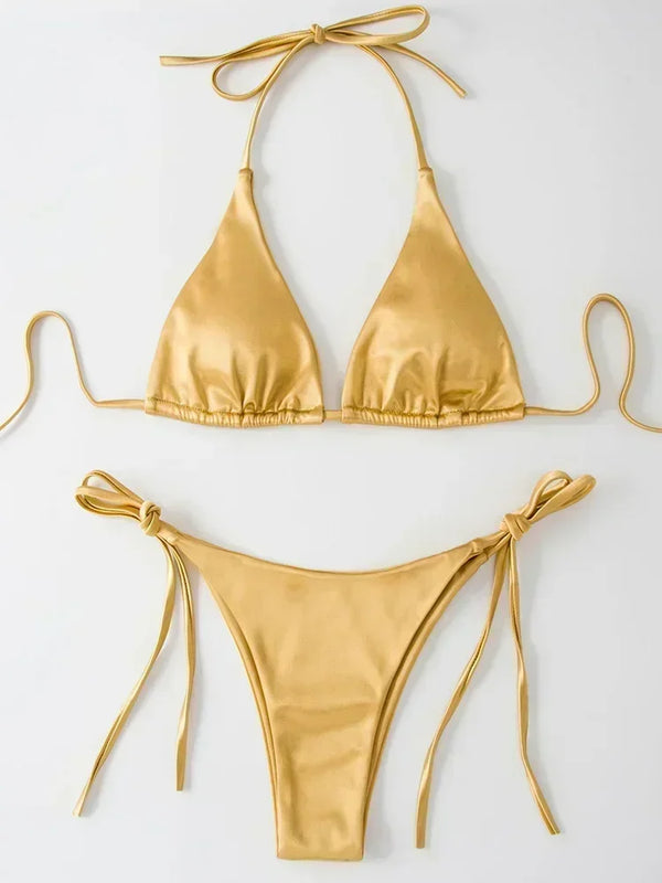 Valentina Metallic Wrap Halter Bikini Two-piece