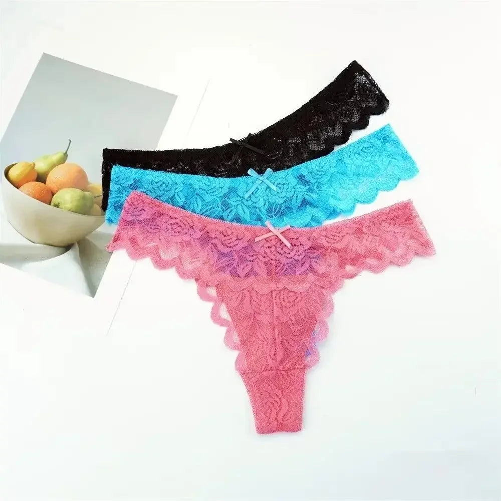 Violetta Sheer Lace G-String Panty Pack Lingerie 3-piece