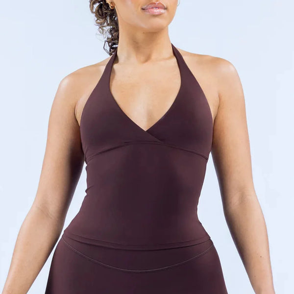 NCLAGEN Origin Halter Top Gym Clothes Deep-v 2 In 1 Women Yoga Vest Open Back Workout Fitness Camisole Sexy Running Sports Tops