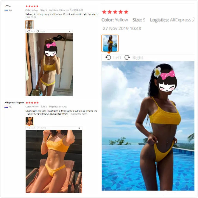 Bella Sunset Smocked Bikini Set Pleated triangle