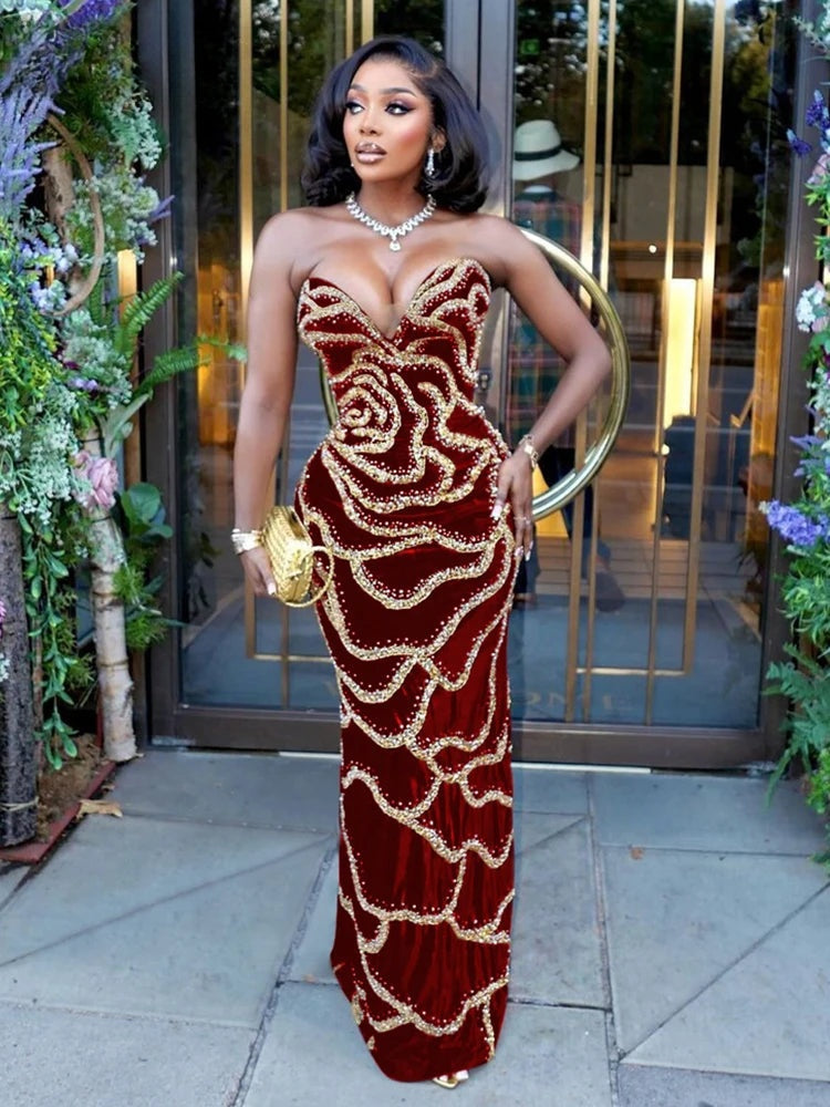 Alessia Sequin Strapless Maxi Dress