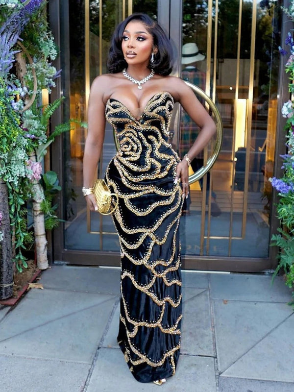Alessia Sequin Strapless Maxi Dress